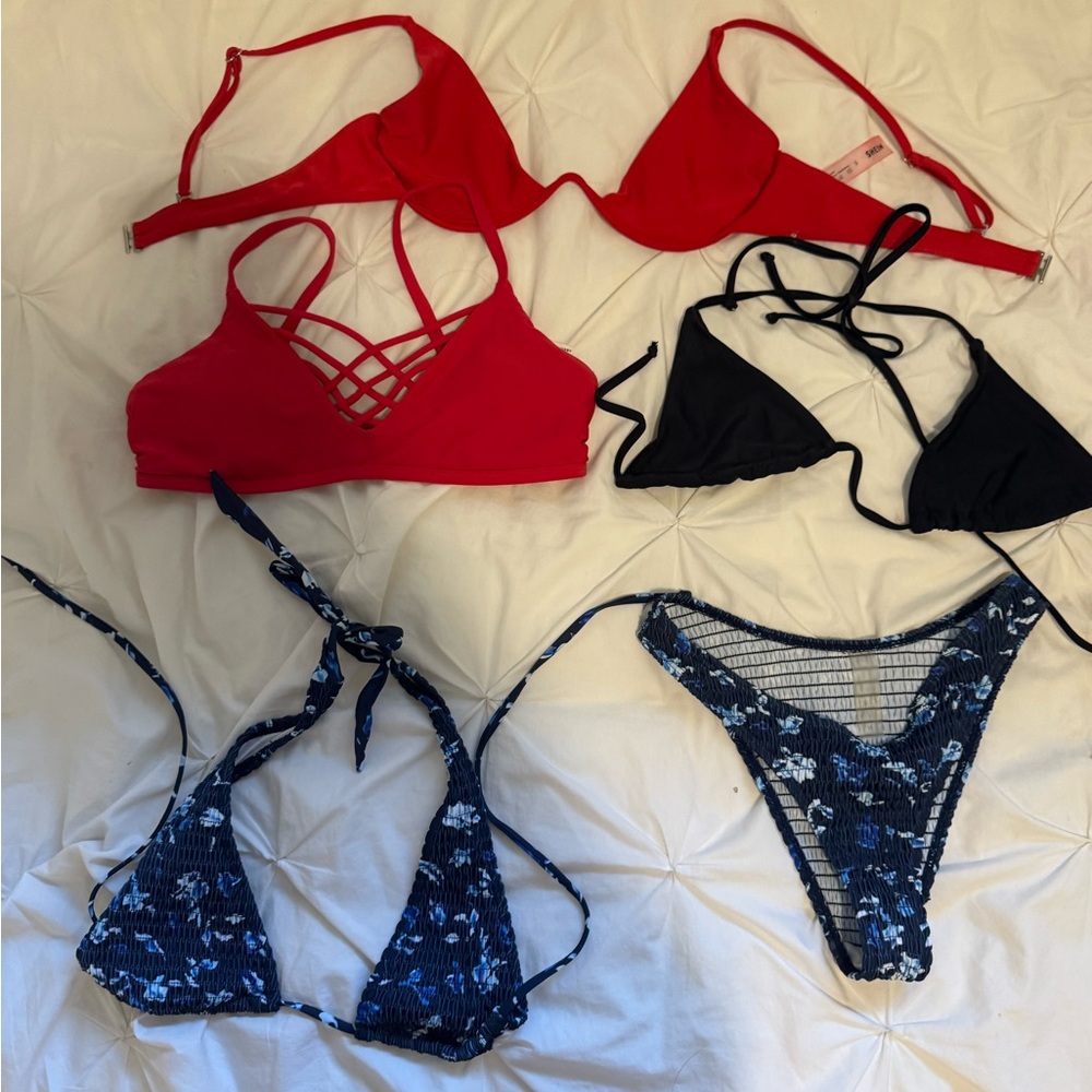 Stylish Bikini Set in Red, Black, and Blue